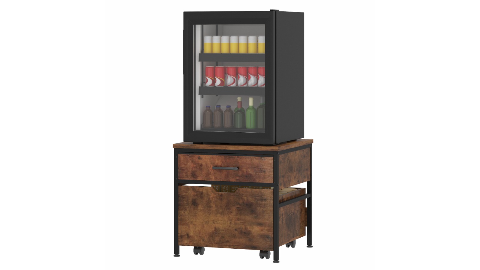 Advwin Mini Fridge Stand with 2-Drawer and Power Outlet - Rustic Brown