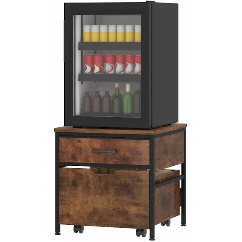 Advwin Mini Fridge Stand with 2-Drawer and Power Outlet - Rustic Brown