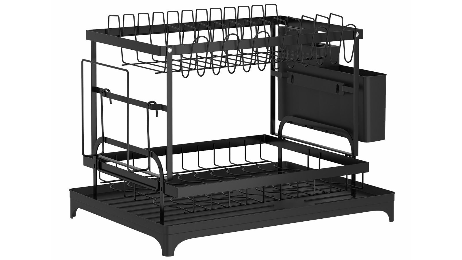 Advwin 2 Tier Dish Drying Rack with Drainer Over Sink Kitchen Organizer - Black