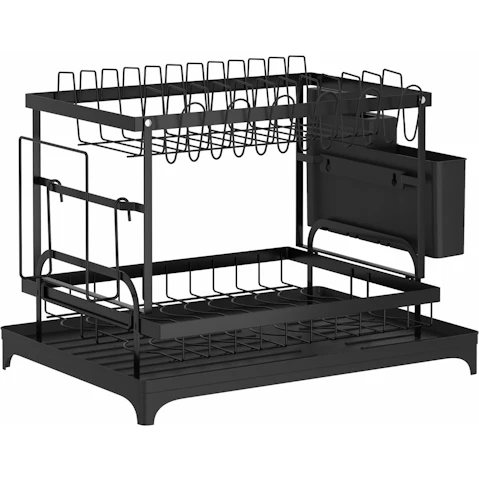 Advwin 2 Tier Dish Drying Rack with Drainer Over Sink Kitchen Organizer - Black