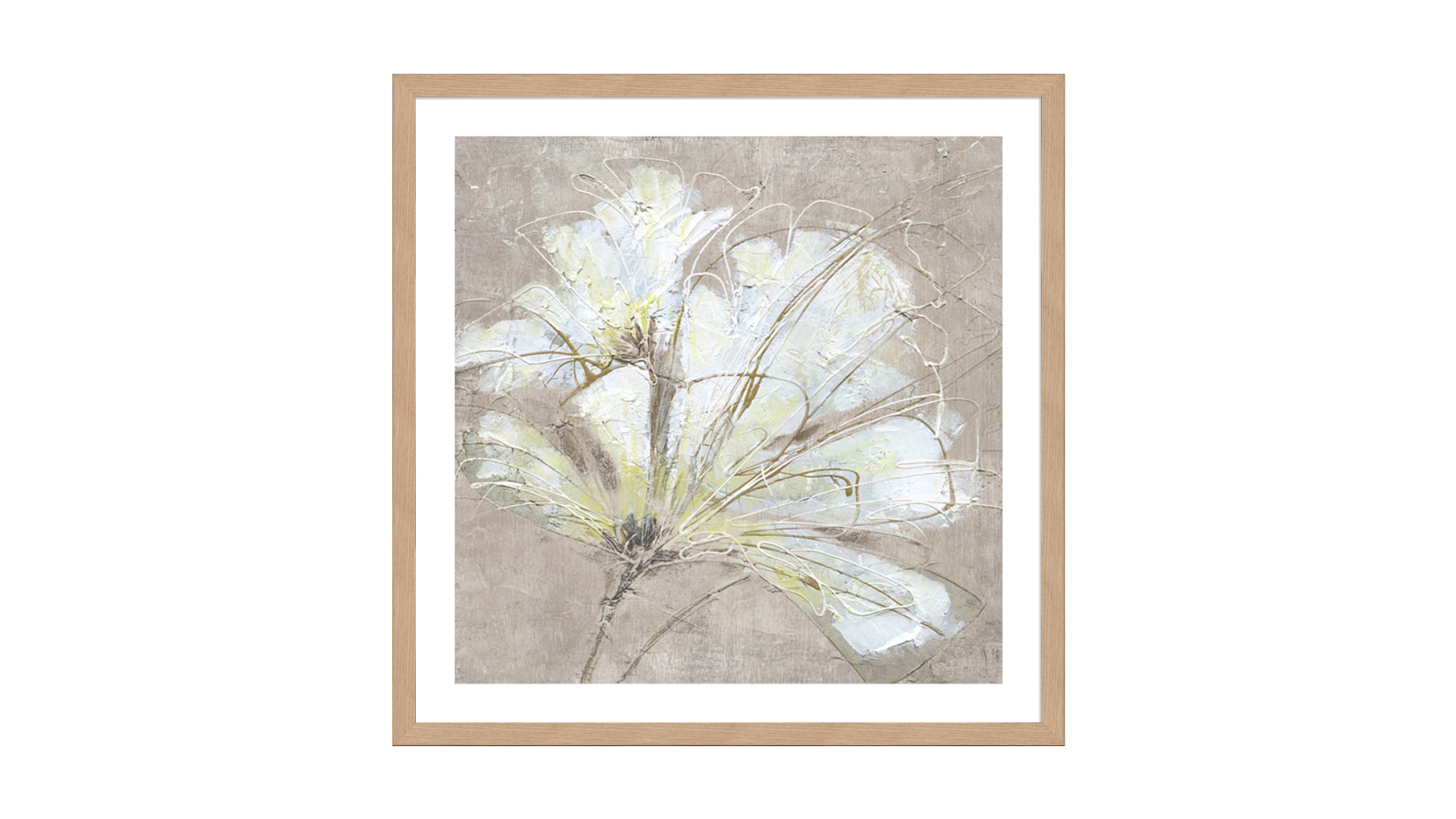 La Grolla White Flowers I Natural Frame Wall Art - 56 x 56cm