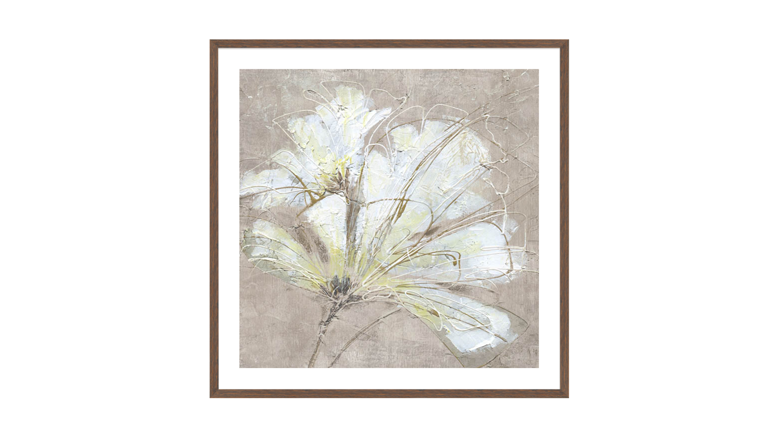 La Grolla White Flowers I Walnut Frame Wall Art - 74 x 74cm