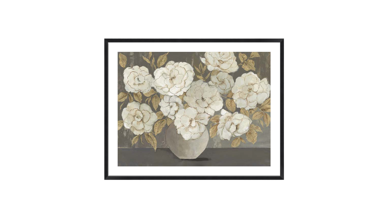 La Grolla White Golden Bouqet Black Frame Wall Art - 94 x 74cm