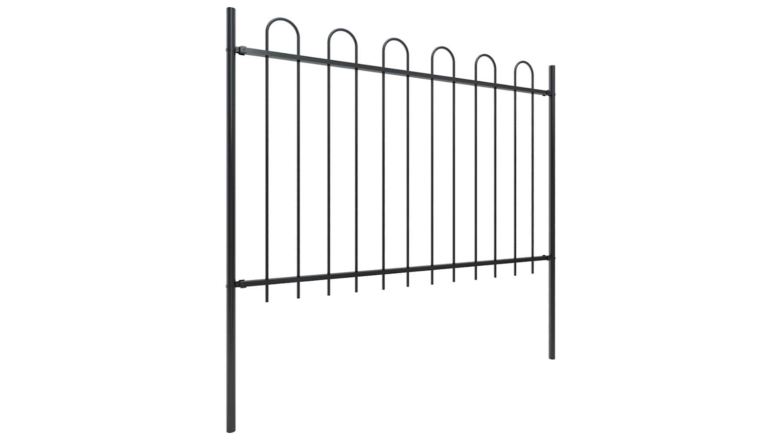vidaXL Black Top Steel 181 x 120cm Garden Fence with Hoop
