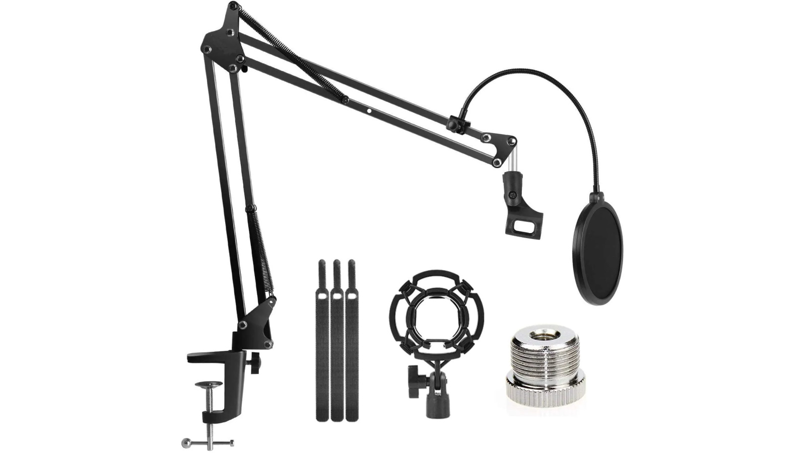 Vikus Microphone Radio Broadcasting Stand with 3/8" to 5/8" Screw Adapter and Windscreen Pop Filter