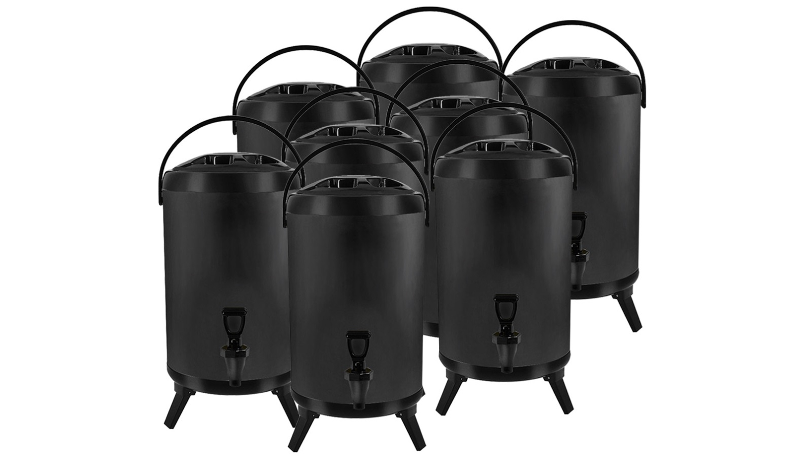 SOGA 8x 14L Stainless Steel Insulated Milk Tea Barrel Hot and Cold Beverage Dispenser Container - Black