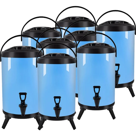 SOGA 8x 14L Stainless Steel Insulated Milk Tea Barrel Hot and Cold Beverage Dispenser Container - Blue