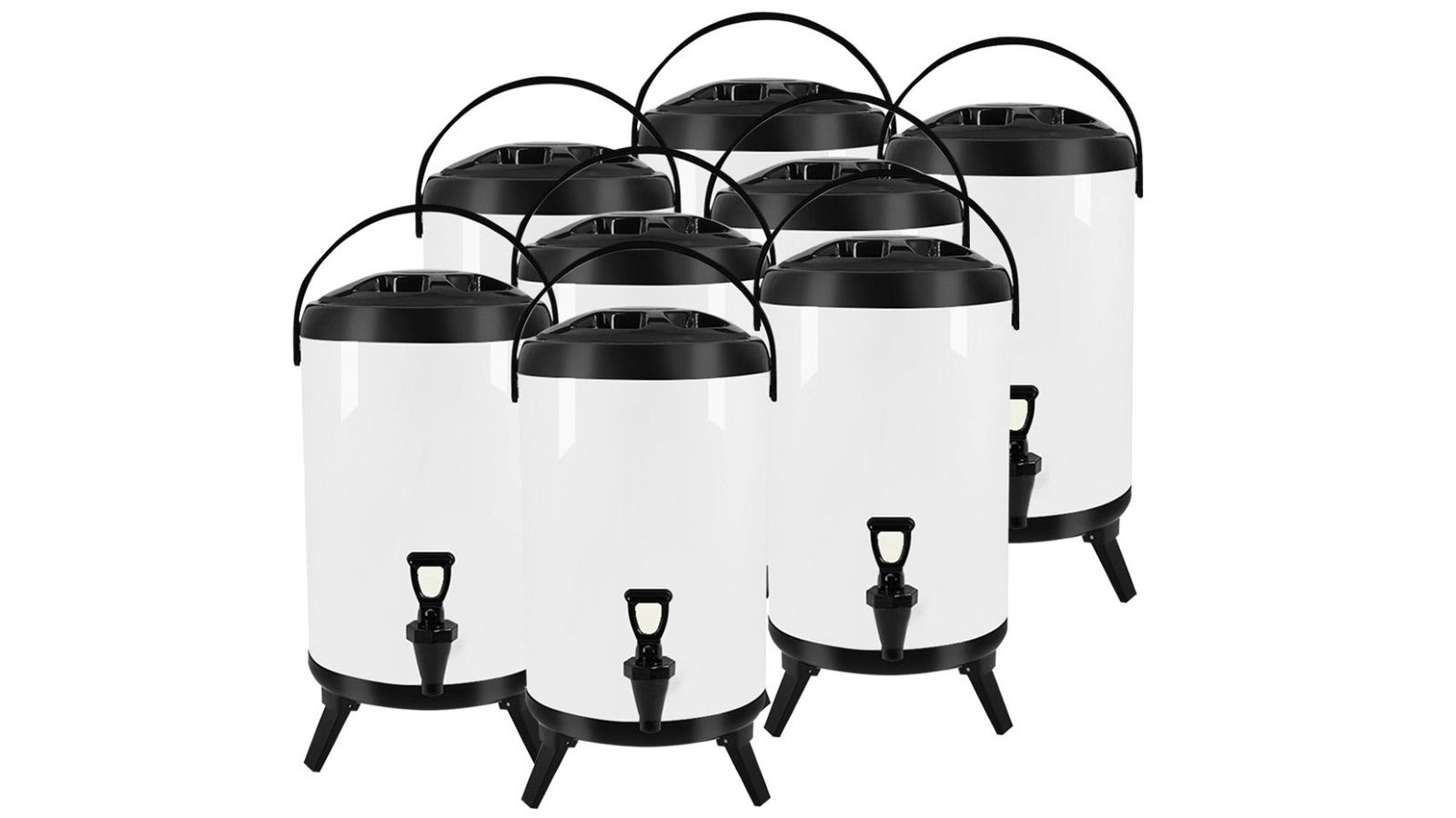 SOGA 8x 14L Stainless Steel Insulated Milk Tea Barrel Hot and Cold Beverage Dispenser Container - White
