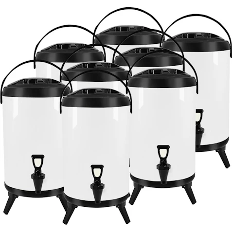 SOGA 8x 14L Stainless Steel Insulated Milk Tea Barrel Hot and Cold Beverage Dispenser Container - White
