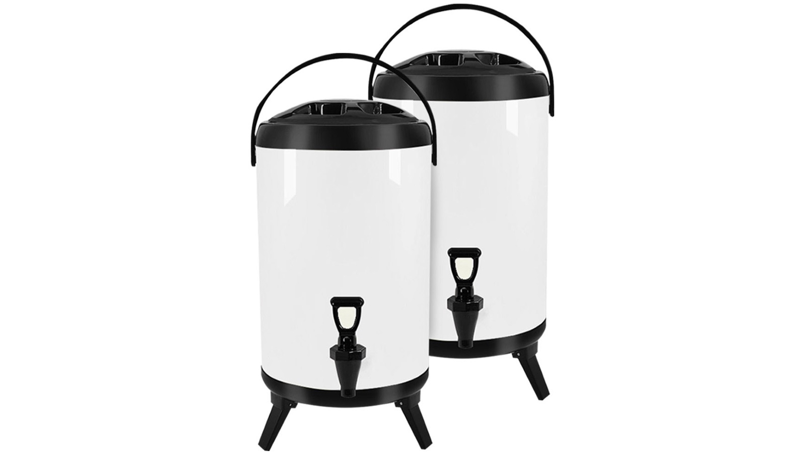 SOGA 2x 14L Stainless Steel Insulated Milk Tea Barrel Hot and Cold Beverage Dispenser Container - White