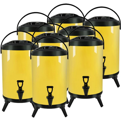 SOGA 8x 14L Stainless Steel Insulated Milk Tea Barrel Hot and Cold Beverage Dispenser Container - Yellow