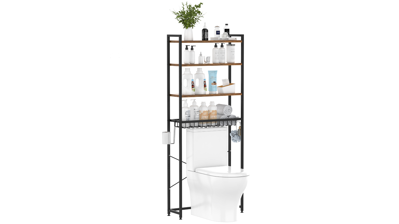 Advwin 4-Tier Metal Storage Organizer Rack with Paper Holder and Hook