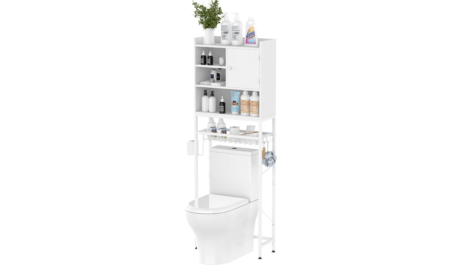 Advwin Metal Shelf Over The Toilet Storage Cabinet with Paper Holder and Hook
