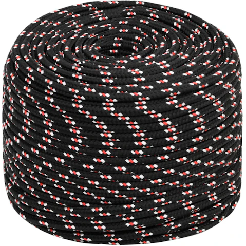 vidaXL Black Polypropylene Boat Rope - 1 x 25metre