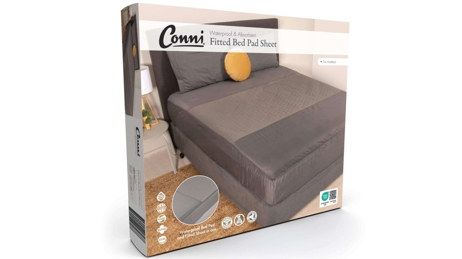Conni 153 x 203cm All-in-One Queen Fitted Bed Pad Sheet - Charcoal