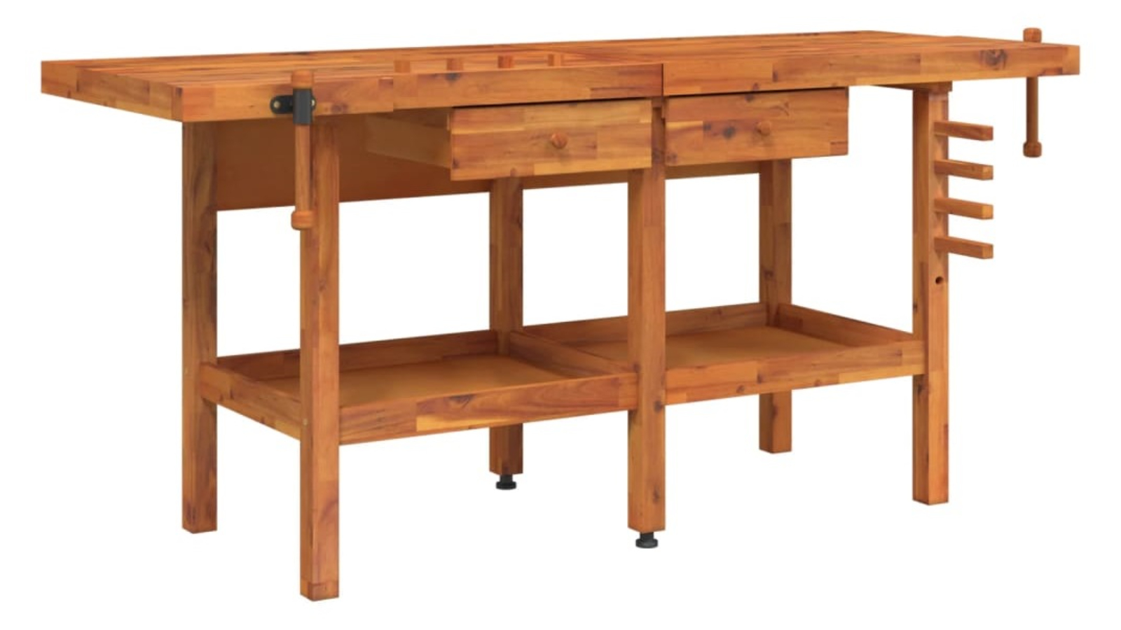 vidaXL Solid Wood Acacia Workbench with Drawer and Vice - 192 x 62 x 83cm