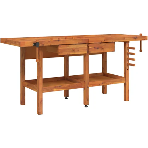 vidaXL Solid Wood Acacia Workbench with Drawer and Vice - 192 x 62 x 83cm