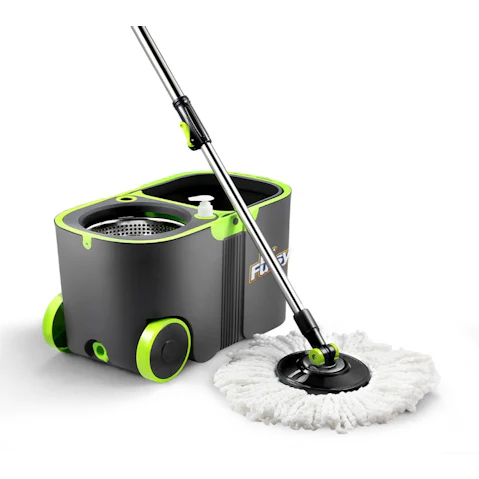 Dr Fussy 360 Degree Spin Bucket System Floor Mop with 4 Extra Microfiber Heads