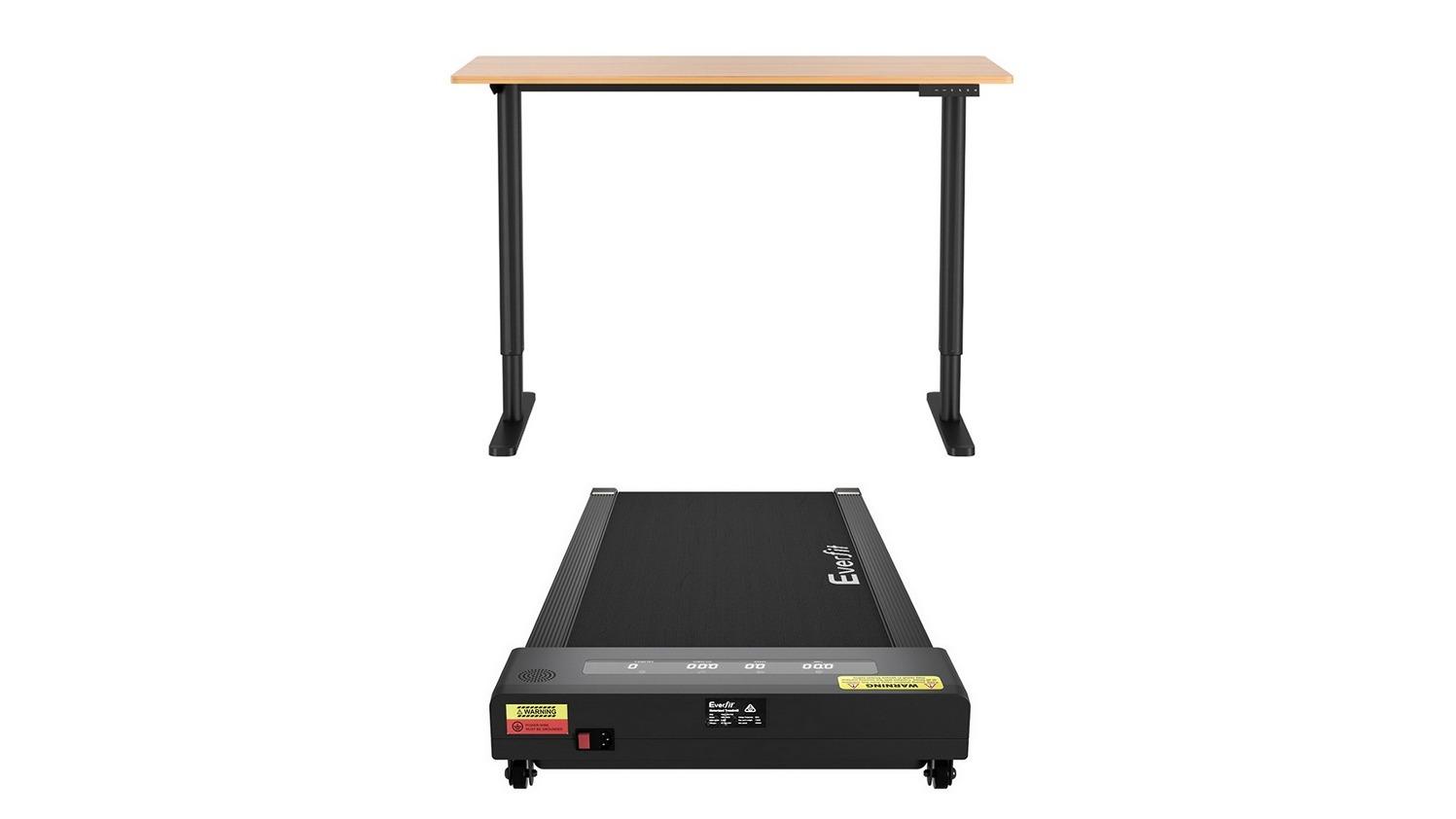 Artiss 120cm Brown/Black Standing Desk and Black Walking Pad