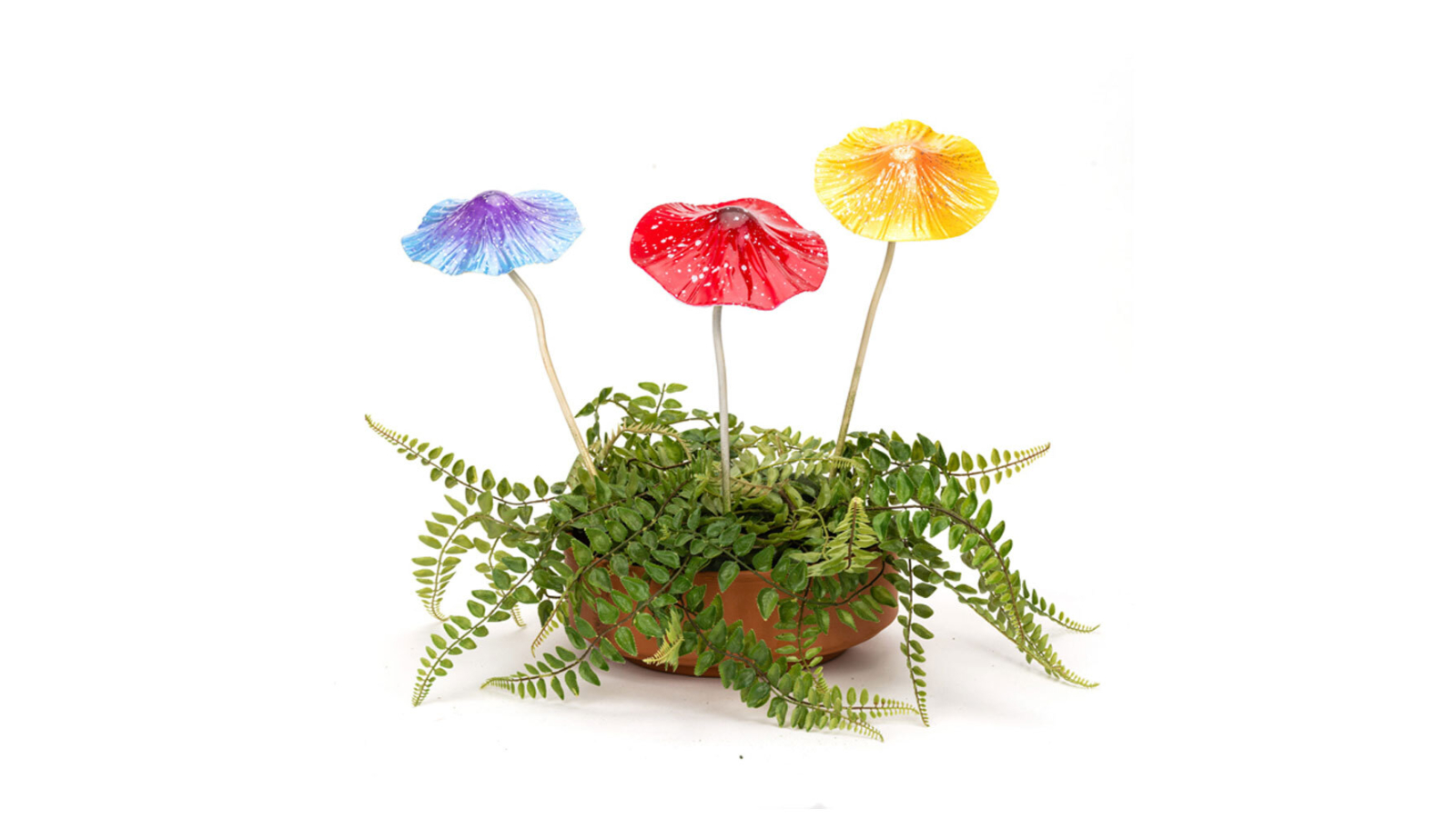 Set of 3 36cm Metal Large Mushroom Garden Ornament with Sprung Head - Assorted