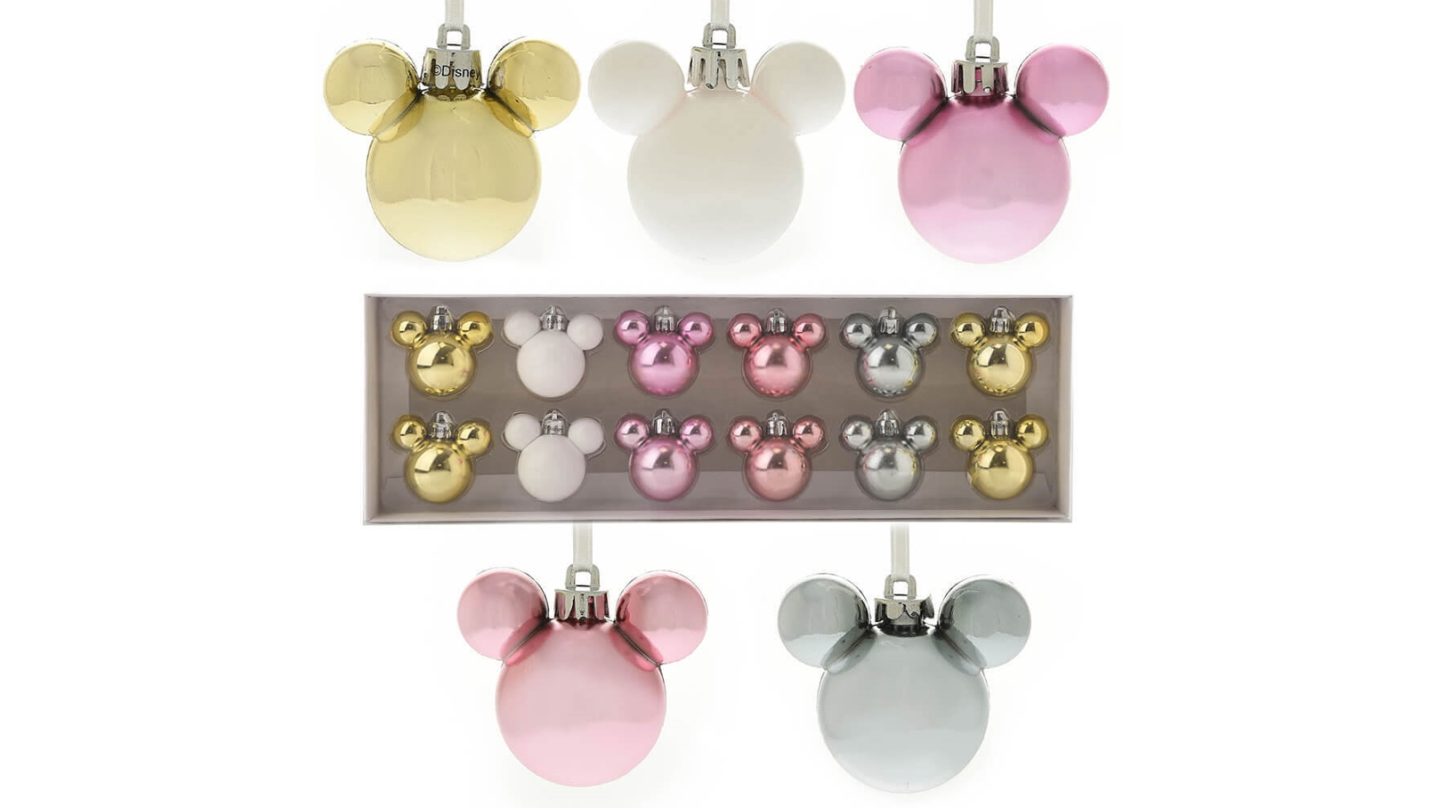 Disney Christmas Set of 12 Blush Mickey Bauble - Set B