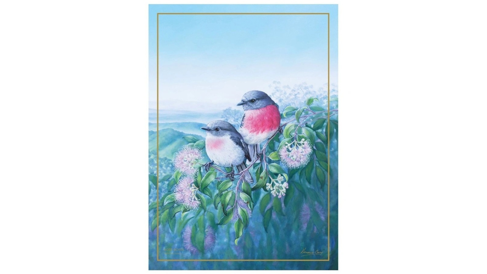 Maxwell and Williams 50 x 70cm Birds of Australia 10 Year Anniversary Tea Towel - Rose Robin