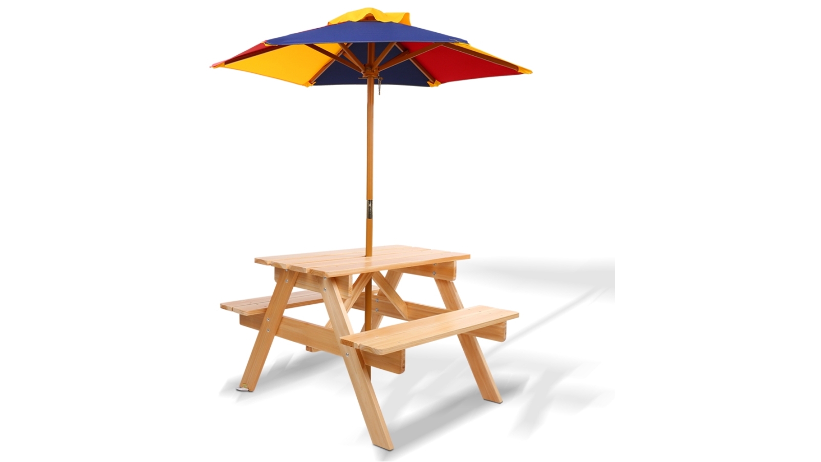 Keezi Wooden Picnic Table Set with Umbrella - Natural Wood