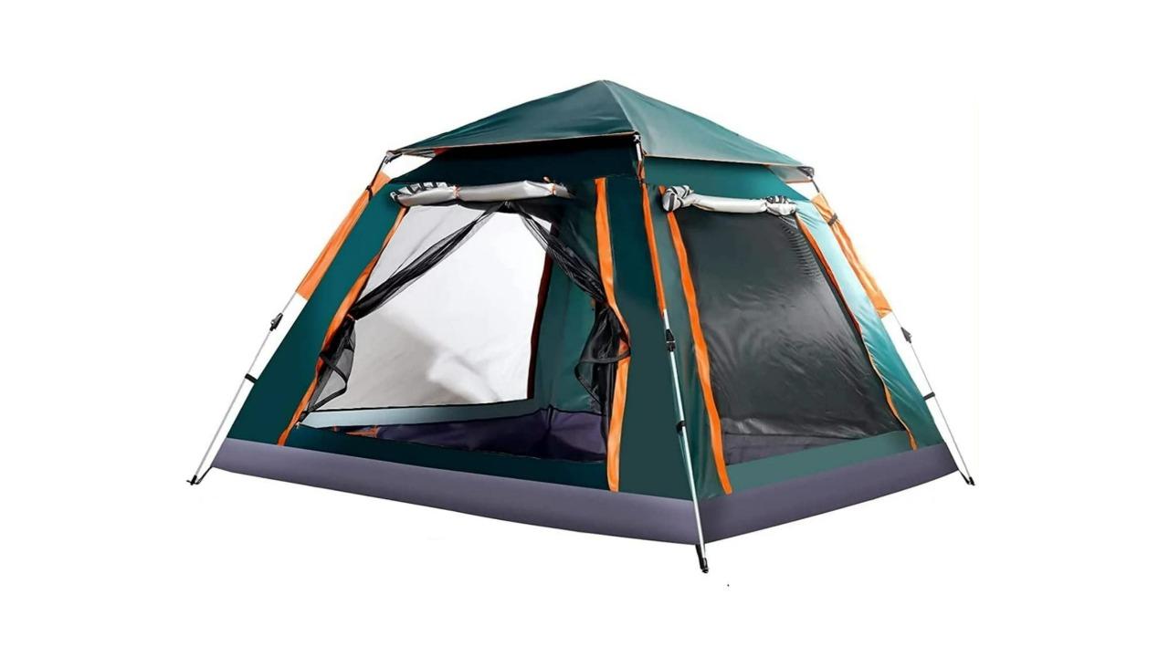 Jacksaqua Instant Pop-Up Tent for Hiking Family Tent with Top Rainfly Portable and Carry Bag - Orange/Green