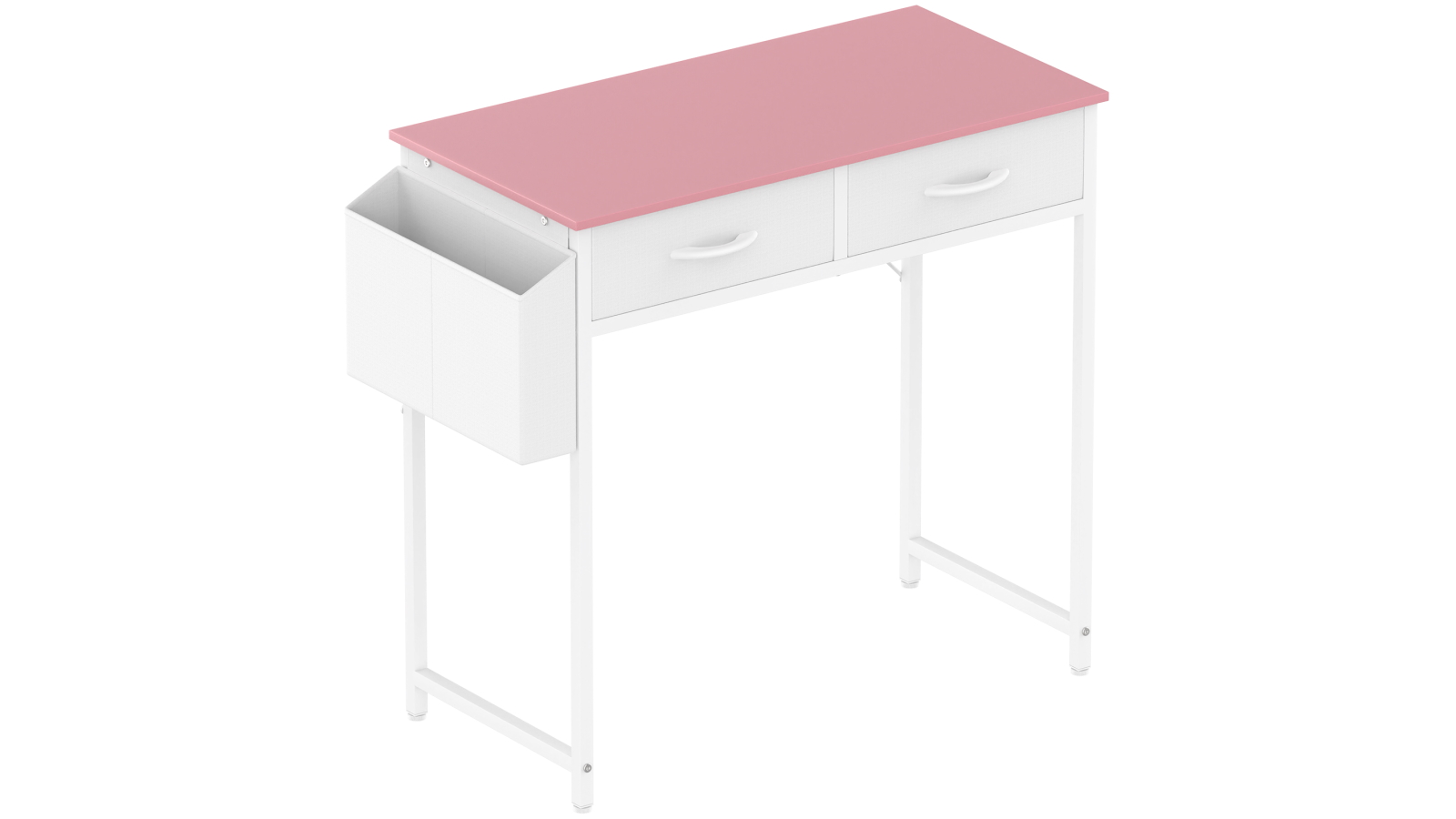 Advwin 80cm Pink Computer Desk with 2 Drawers, Storage Bag and Hook