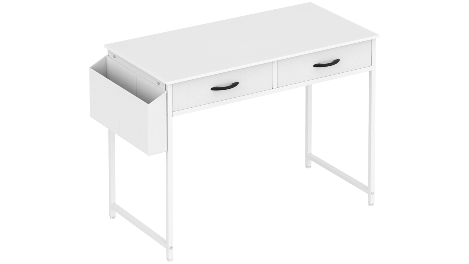 Advwin 100cm White Computer Desk with 2 Drawers, Storage Bag and Hook