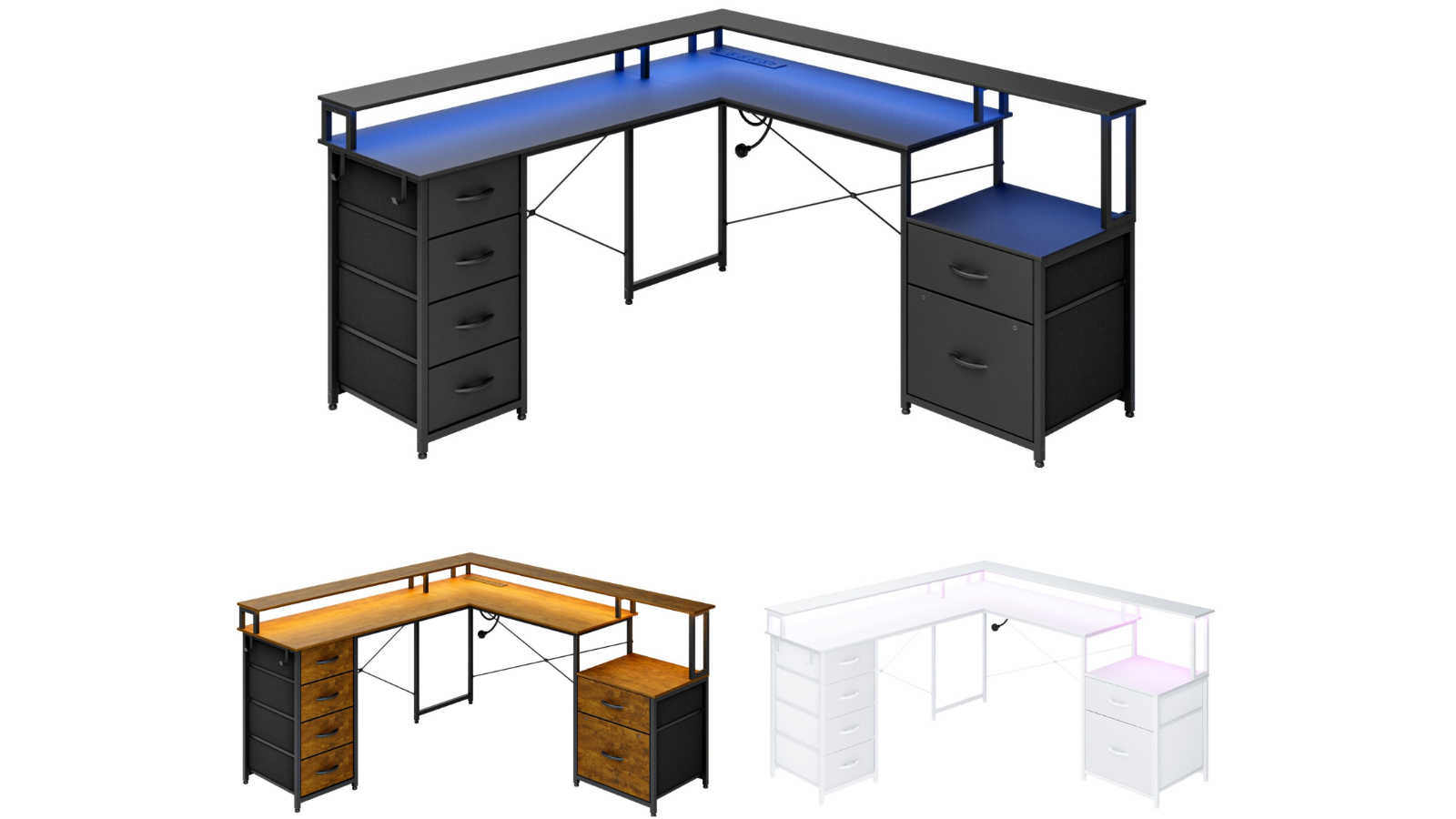 Advwin L Shaped Gaming Desk with LED Lights and Power Outlet