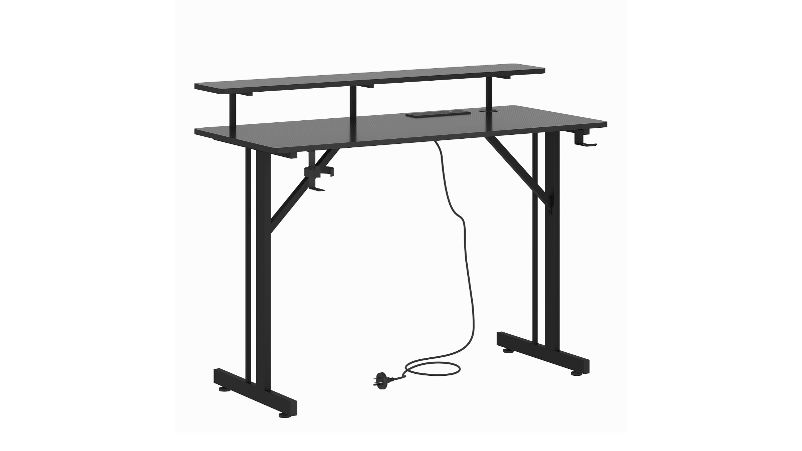 Advwin 100cm Gaming Desk with LED Lights, Power Outlet, Monitor Stand Cup Holder, and Headphone Hook - Black