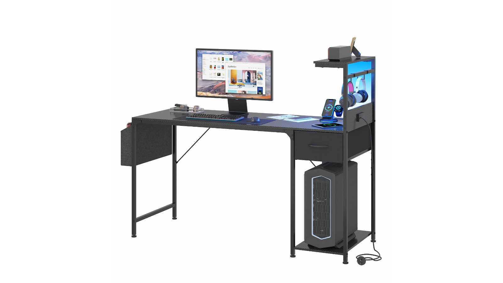 Advwin Gaming Desk with LED Lights - Black