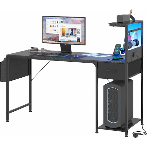 Advwin Gaming Desk with LED Lights - Black