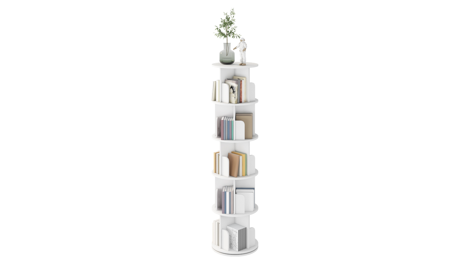 Advwin 5-Tier Rotating Book Shelf - White