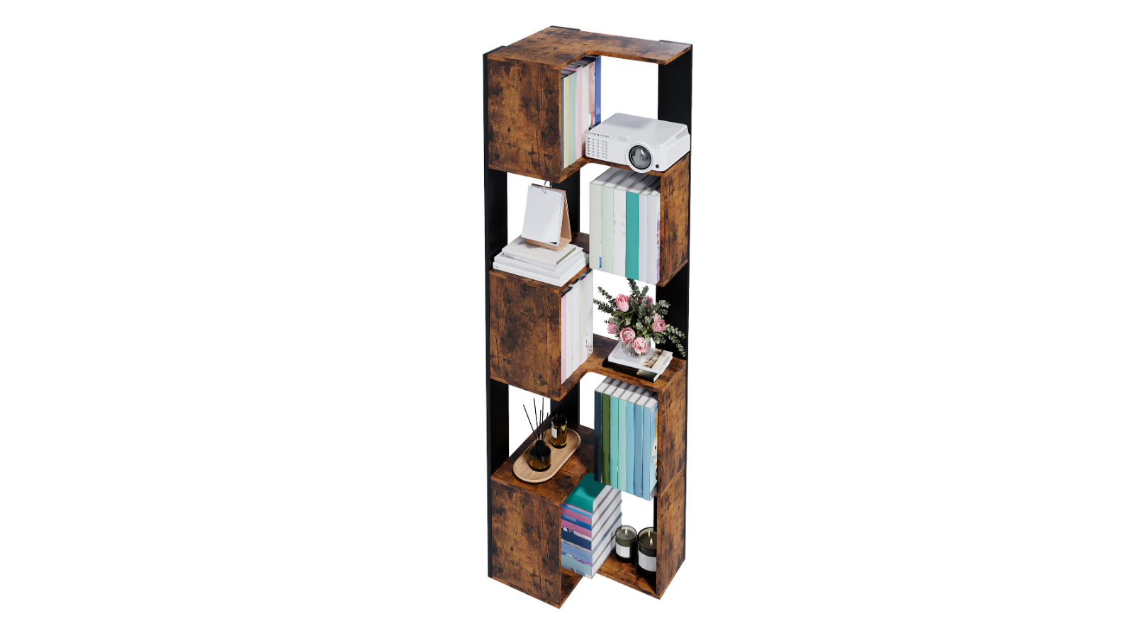 Advwin 5-Tier 160cm Tall Corner Bookshelf - Walnut