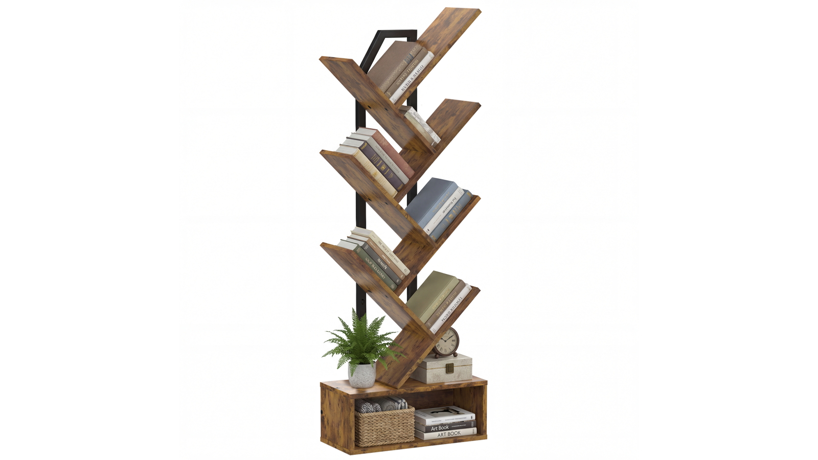 Advwin LED Tree Bookshelf 6-Tier Bookcase Organiser - Walnut
