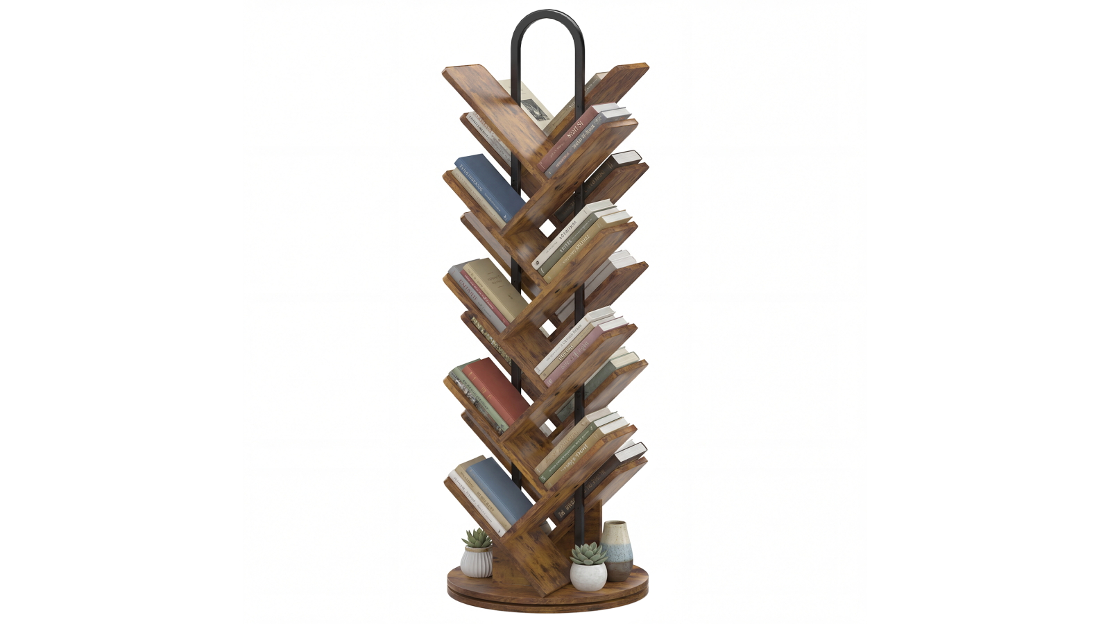Advwin 16-Tier Rotating Corner Tree Bookshelf - Walnut