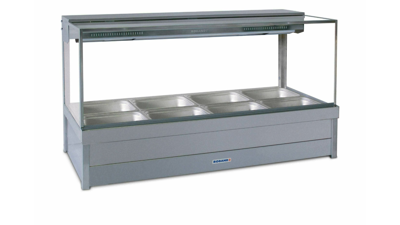 Roband 8-Pan Double Row Square Glass Hot Food Display Bar
