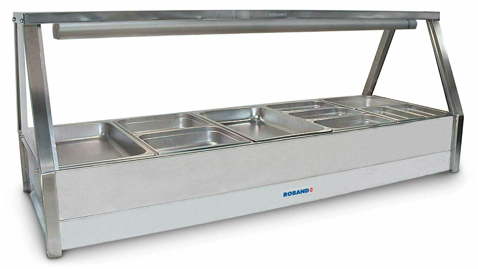 Roband 10 Pans Double Row Straight Glass Hot Food Display Bar