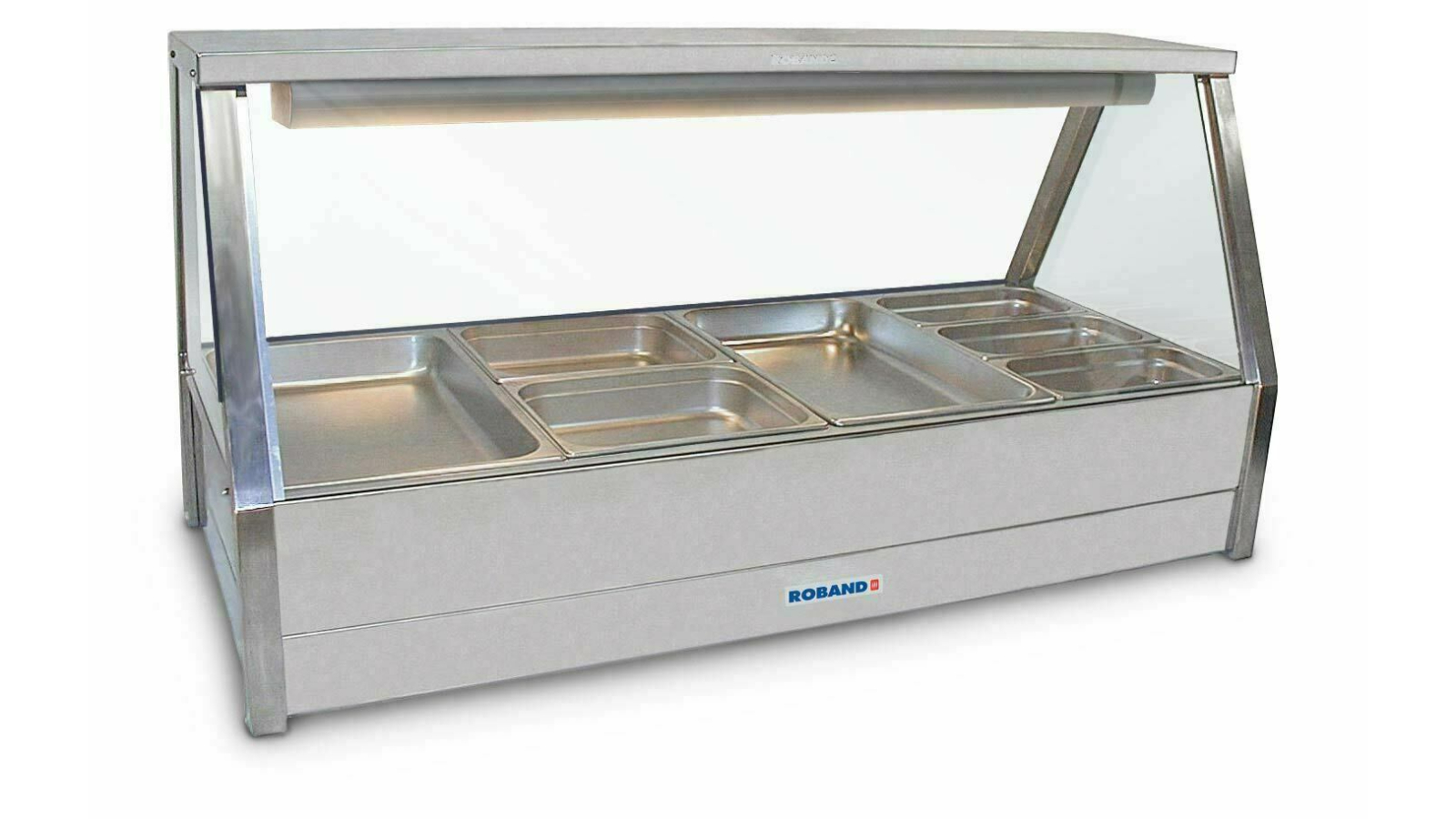 Roband 8 Pans Double Row Straight Glass Hot Food Display Bar with Roller Door