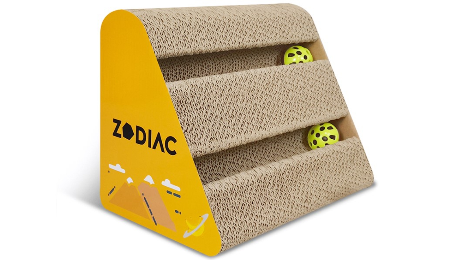 Zodiac Triangle 28 x 17 x 21cm Cat Scratcher with Ball - Banana