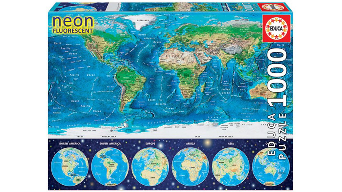 Educa Puzzle Collection Neon World Map 1000-Piece Puzzle