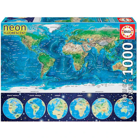 Educa Puzzle Collection Neon World Map 1000-Piece Puzzle