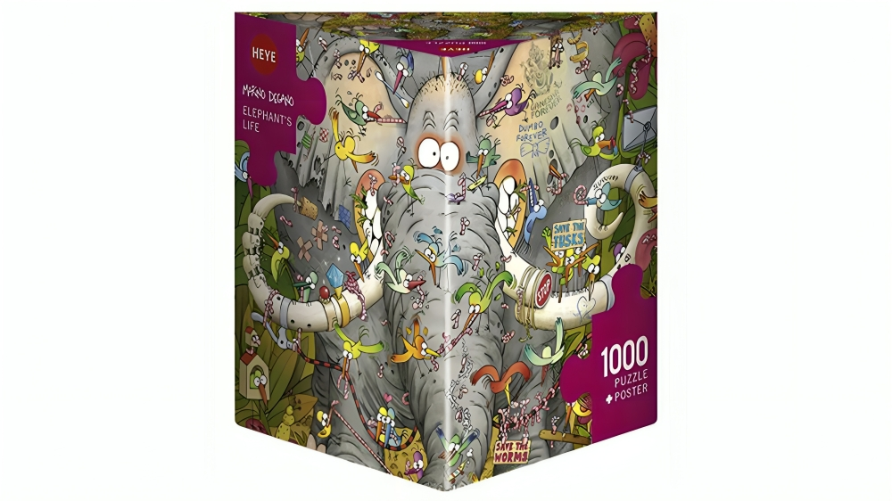 Heye 1000 Piece Degano Triangular Jigsaw Puzzle - Elephants Life