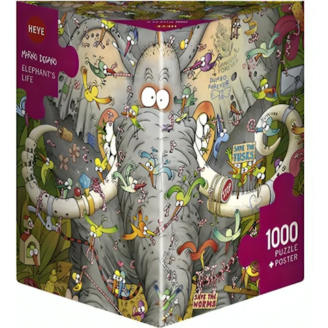 Heye 1000 Piece Degano Triangular Jigsaw Puzzle - Elephants Life