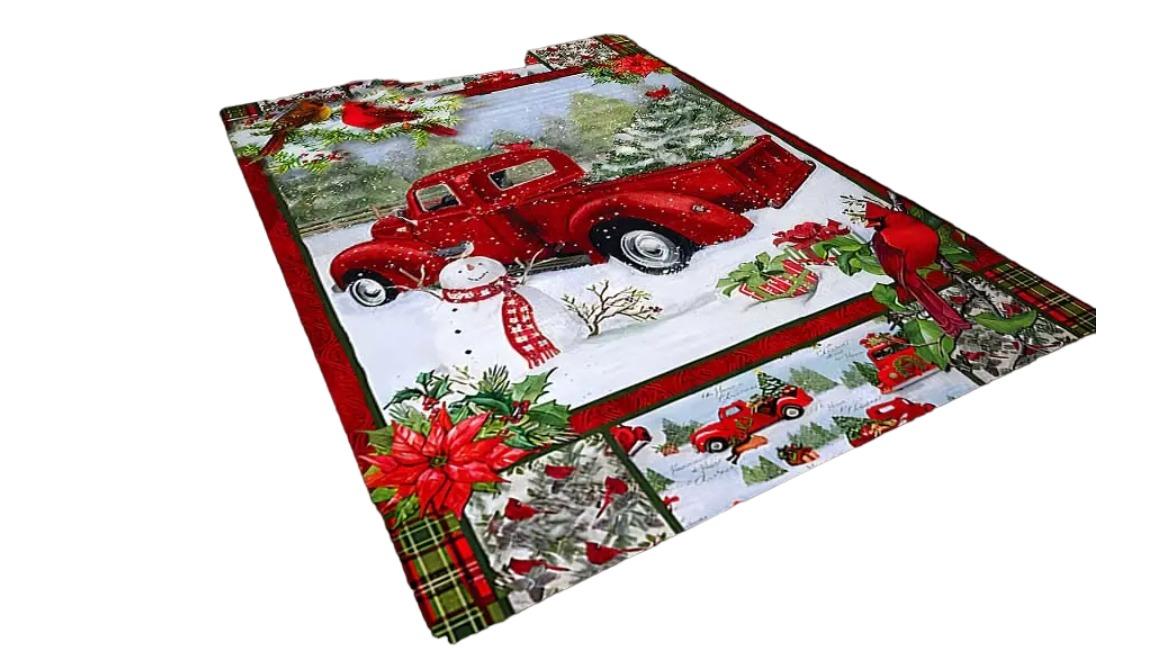 TM Festive Christmas Santa Truck Pattern Floor Mat - Red