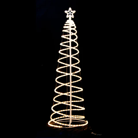 Hisen 185cm LED Spiral Rope Light Christmas Tree Star Motif - Warm White