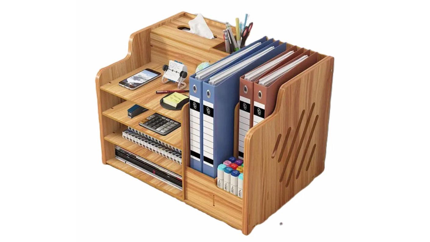 NNETM Wooden Office Document Storage Rack with Tiered Shelves | Harvey ...