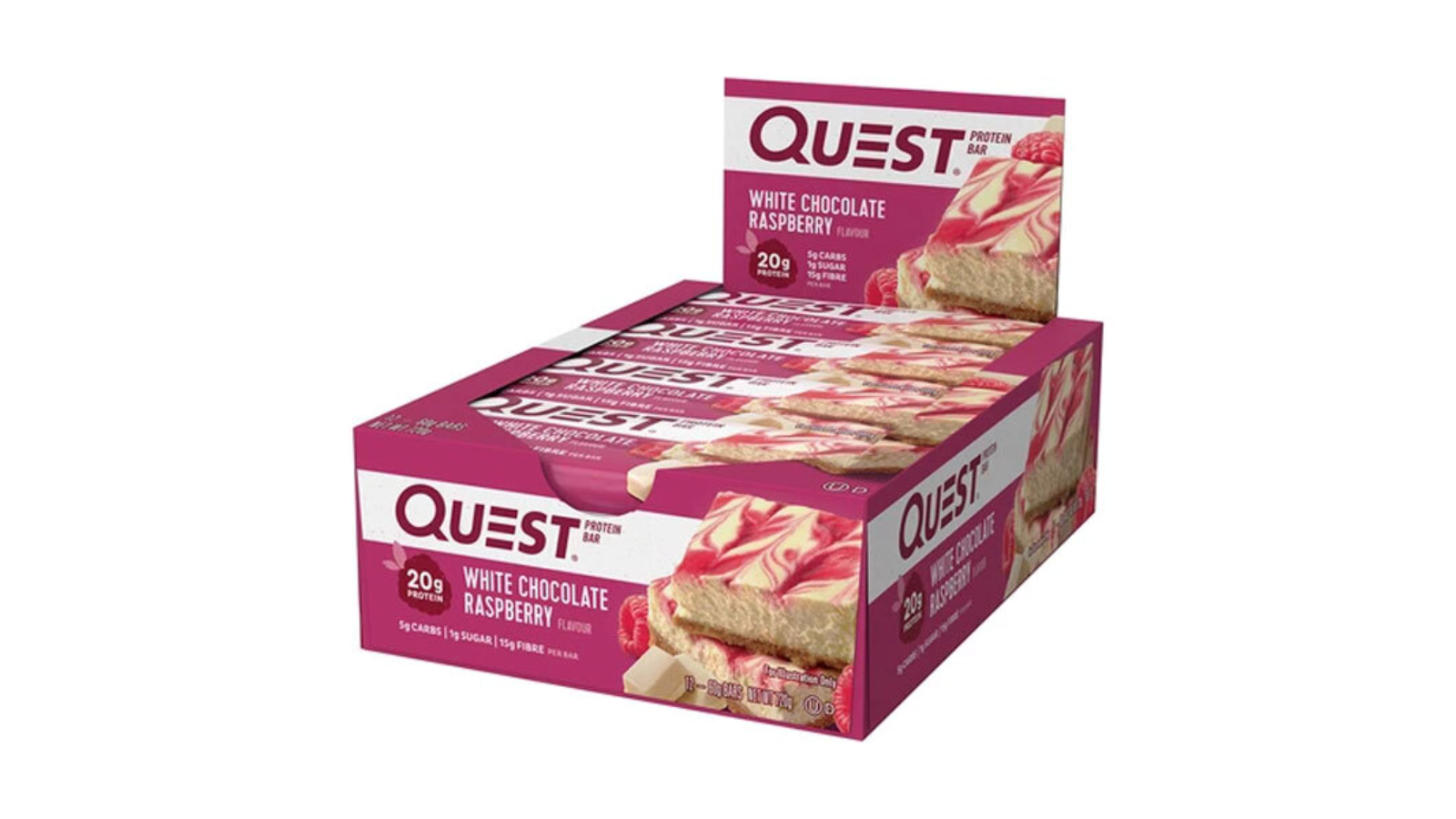 Quest 12 Piece Caramel White Chocolate Raspberry Healthy Gym Treat Protein Bar - 60g